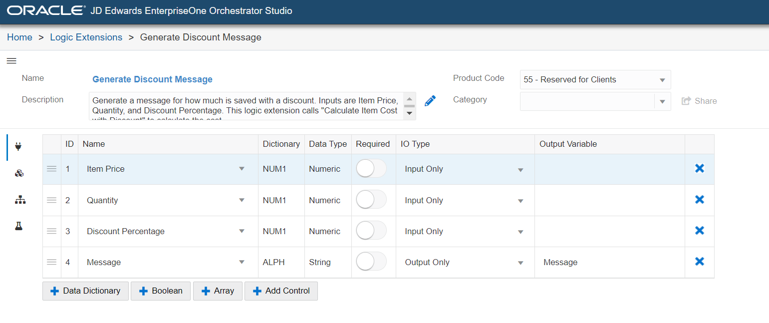 Generate Discount
                      Message Logic Extension Data Structure Tab