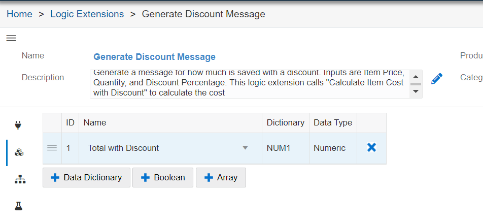 Generate Discount Message Logic Extension - Variables Tab