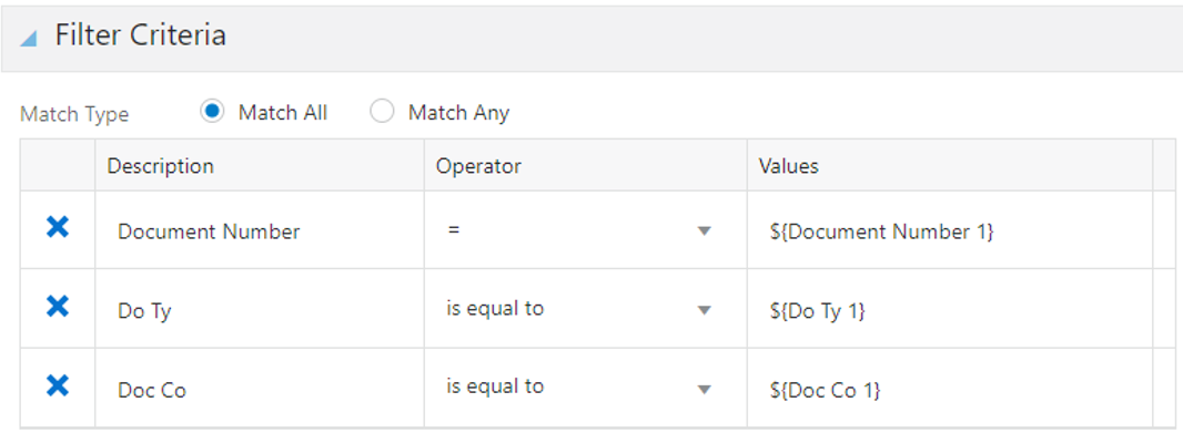 Filter Criteria
                      Section