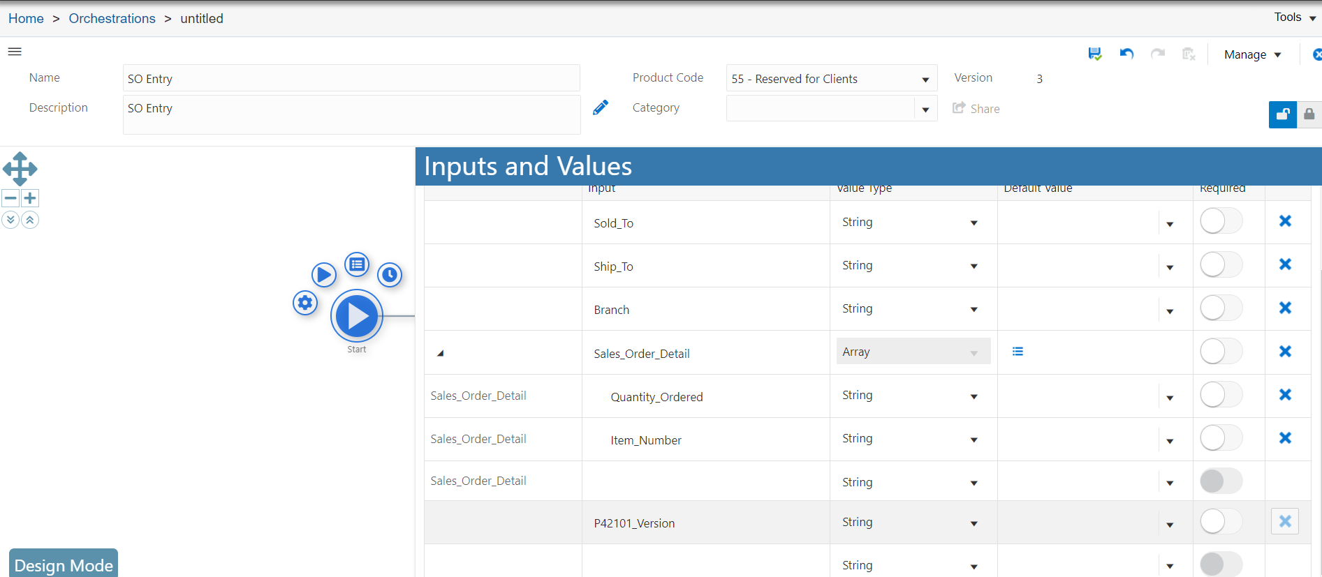 Inputs and Values Window