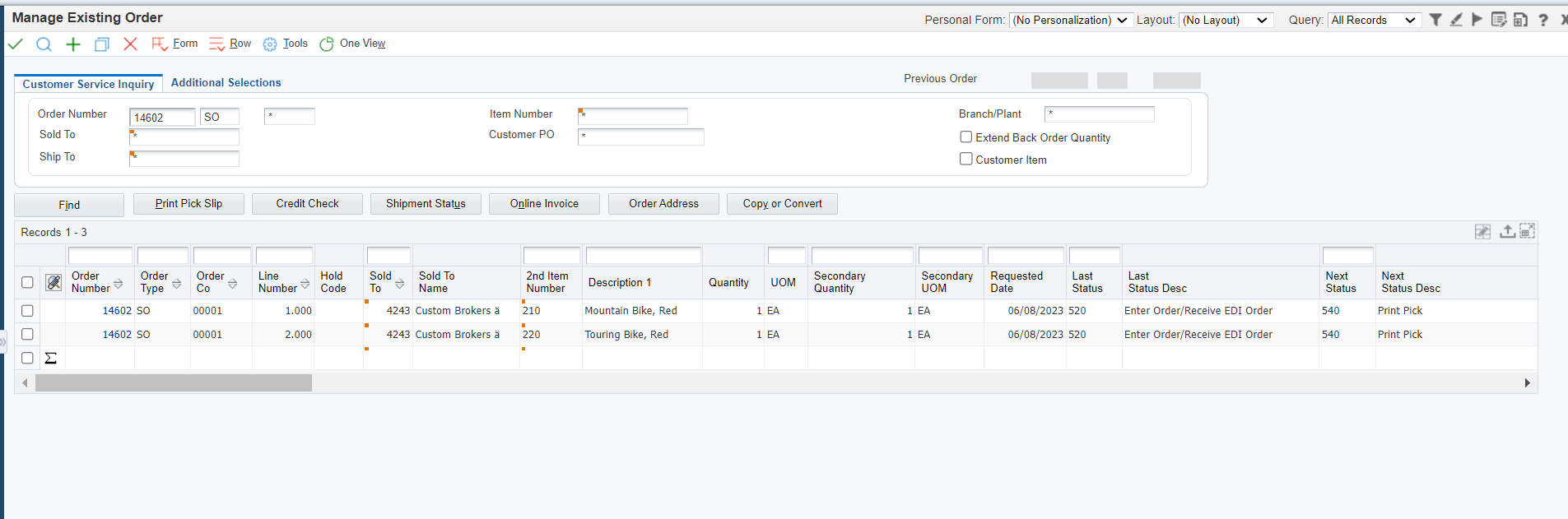 Manage Existing Order Application