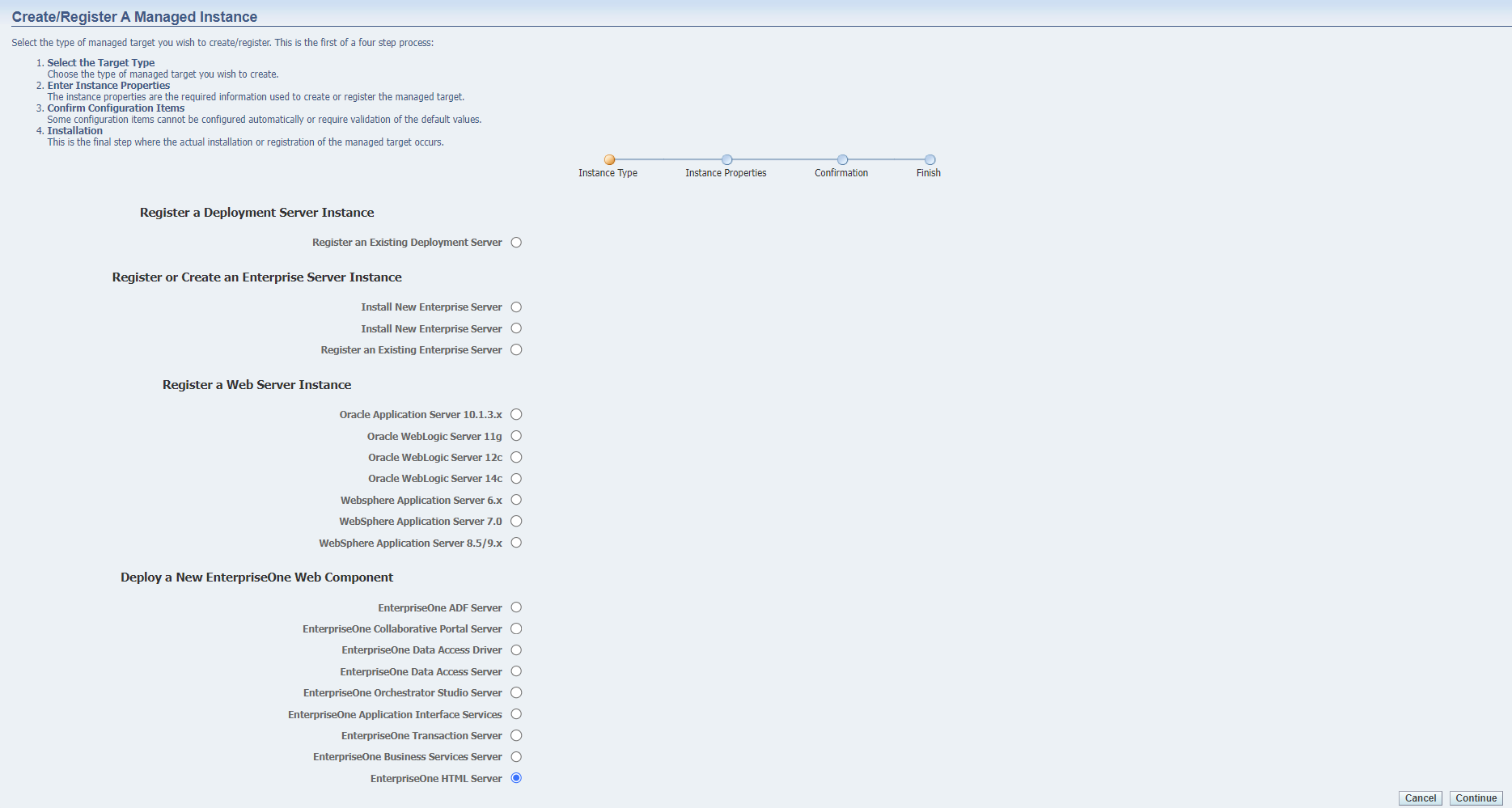 Creating an EnterpriseOne HTML server
