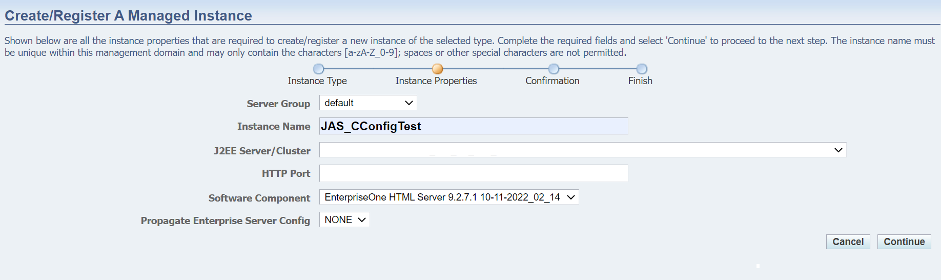 Instance properties of EnterpriseOne HTML server