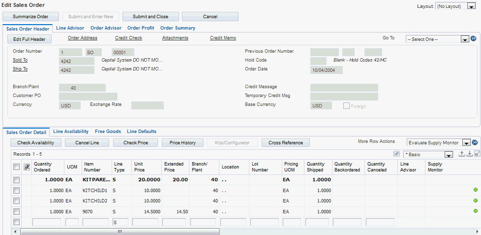 Edit Sales Order form