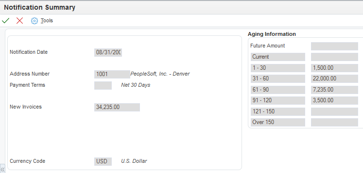 Notification Summary form