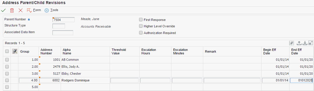 Address Parent/Child Revisions form.