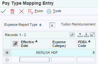 Pay Type Mapping Entry form.