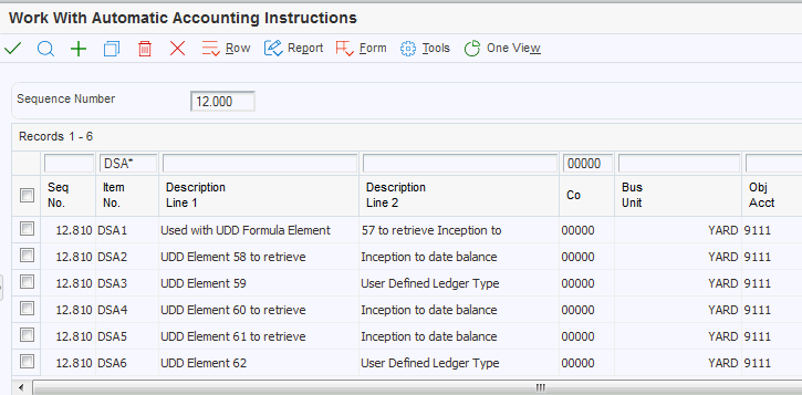 Work With Automatic Accounting Instructions form