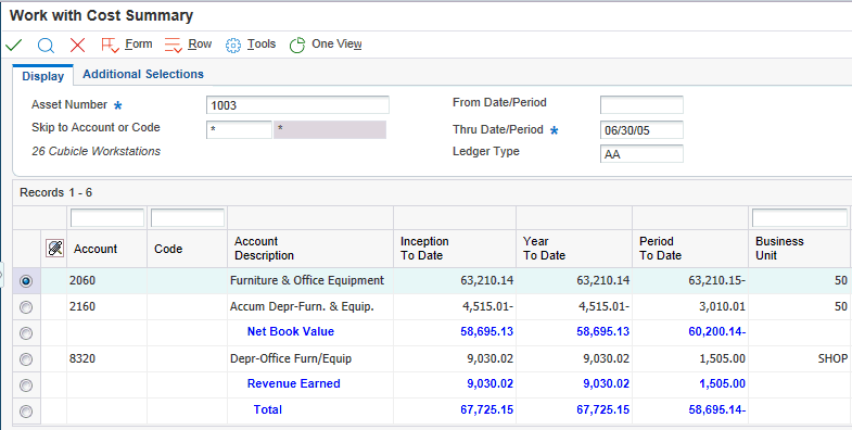 Work with Cost Summary form