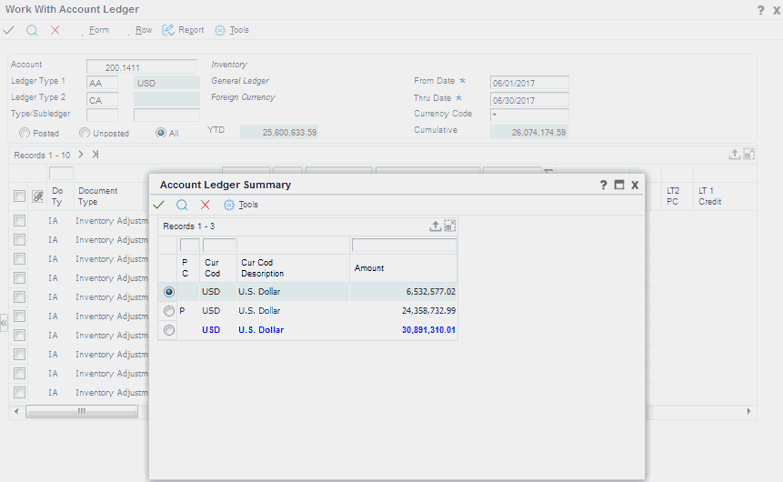 Account Ledger Summary form