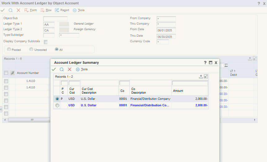 Account Ledger Summary form