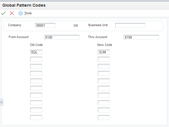 Global Pattern Codes form