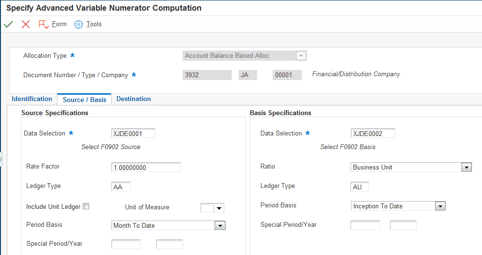 Specify Advanced Variable Numerator Computation form: Source/Basis tab.