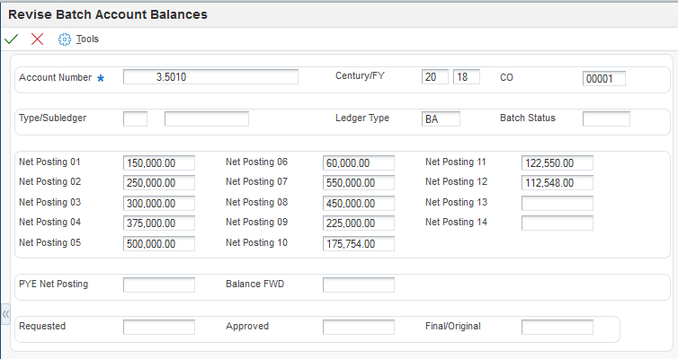 Revise Batch Account Balances form