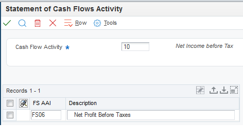 Statement of Cash Flows Activity form