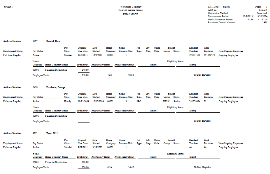ACA Hours of Service Report - Final Mode
