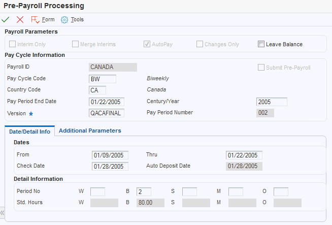 Pre-Payroll Processing form.