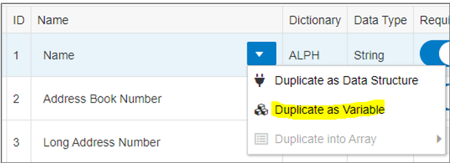 Logic Extension - Data Structure Duplicate as Variable