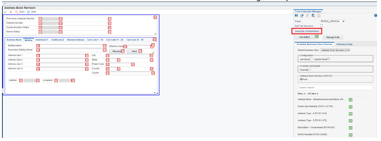 Associate Orchestrations Link in Form Extension Manager 
