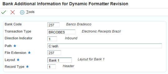 Bank Additional Information for Dynamic Formatter Revision form
