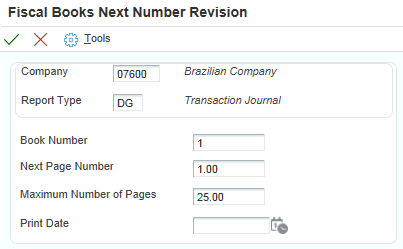 Fiscal Books Next Number Revision form