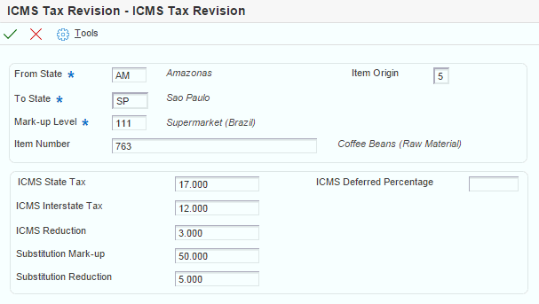 ICMS Tax Revision form