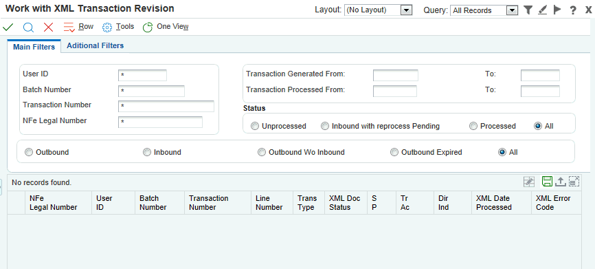 Work with XML Transaction Revision form