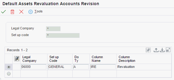 Default Assets Revaluation Accounts Revision form