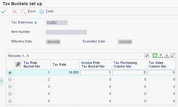 Tax Buckets set up form