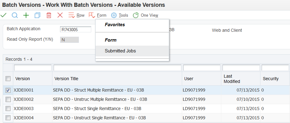 Available Versions form: Submitted Jobs.