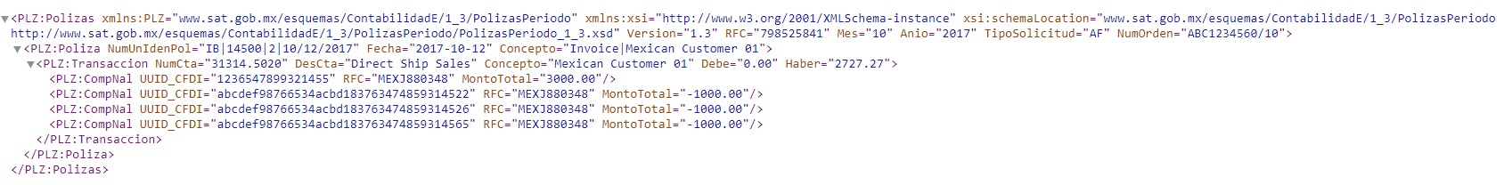 Example: Polizas XML File Output