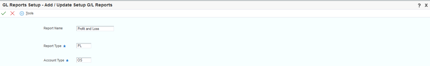 Add / Update Setup G/L Reports form