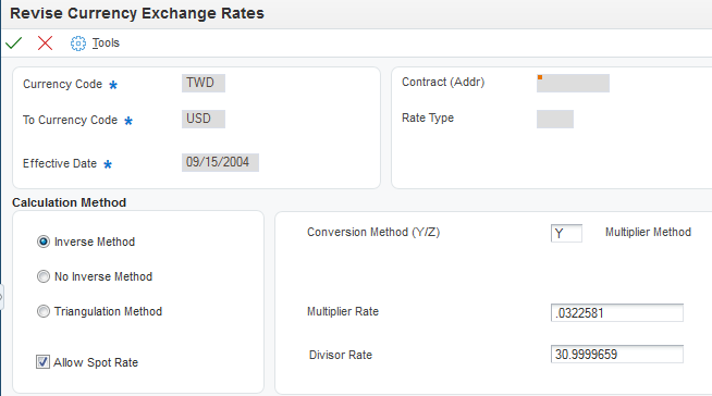 Revise Currency Exchange Rates form.