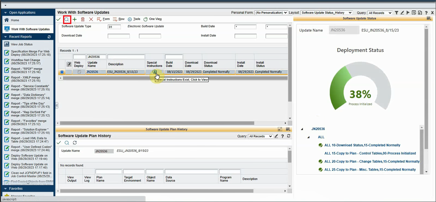 Work With Software Updates Form - Find