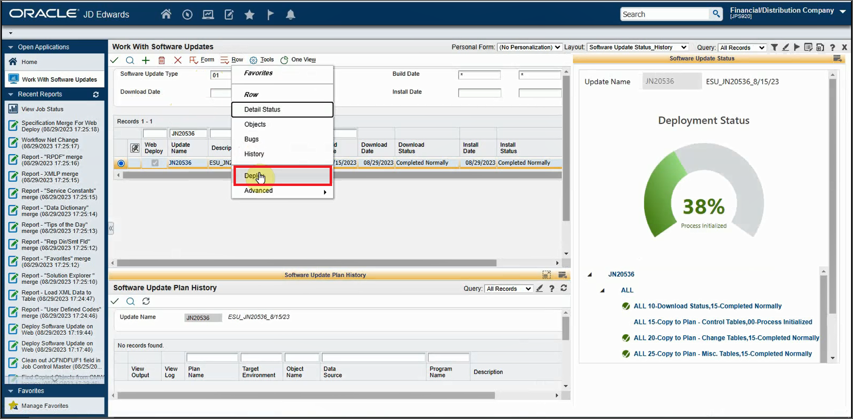 Work With Software Updates Form - Deploy