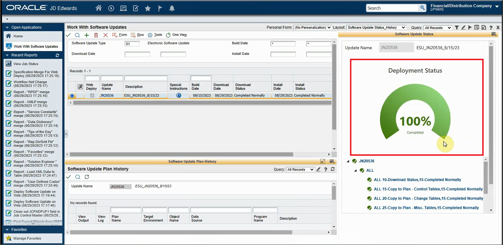 Work With Software Updates Form - Deployment Status