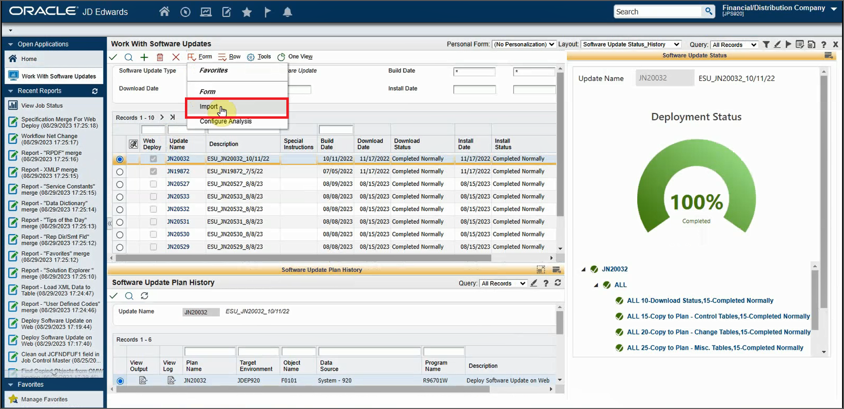 Work With Software Updates Form - Import ESU