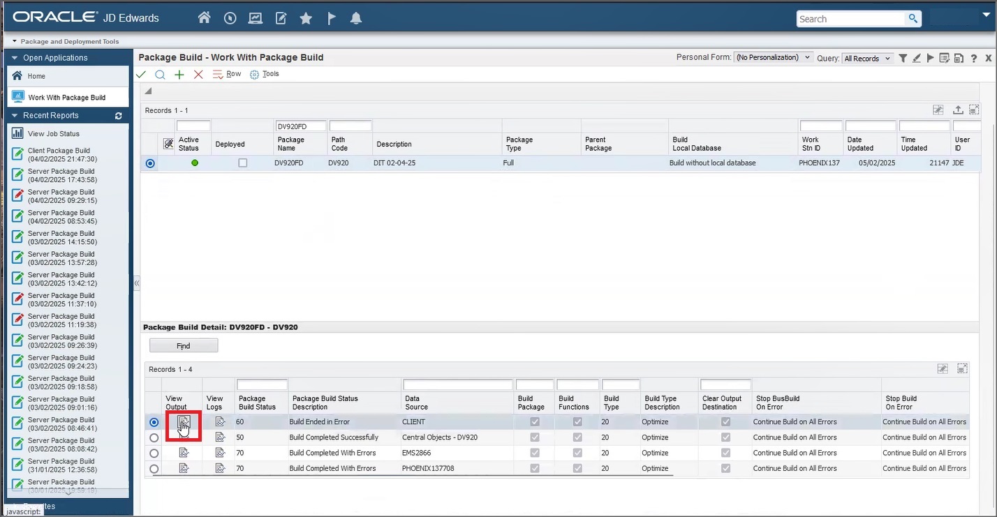 Work With Package Build Web Application - Package Build Detail Section