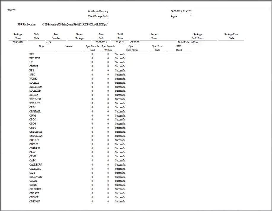Client Package Build Report