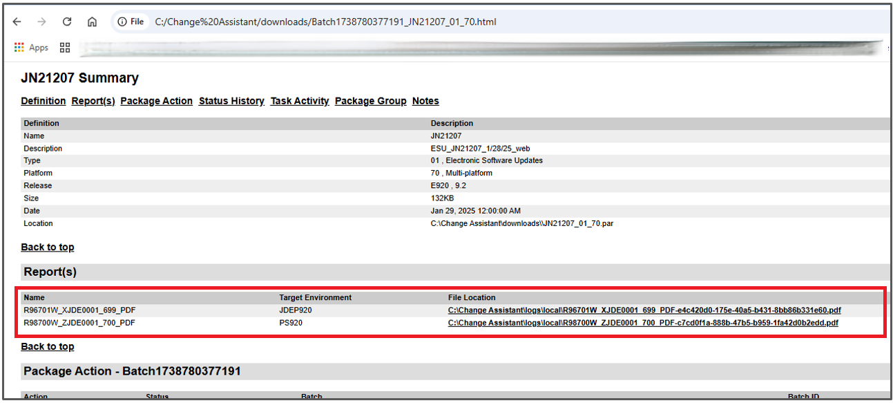 Package Summary Report