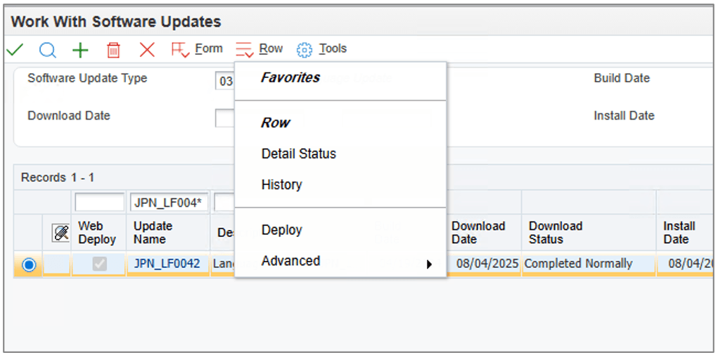 Work With Software Updates Form - Deploy