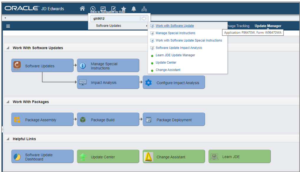 Navigation to Work with Software Update Application (P96470W)