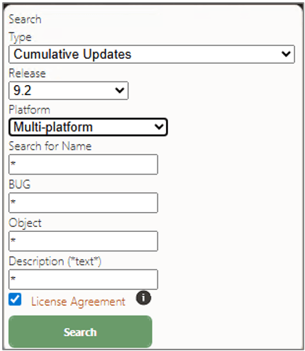 Search Criteria on the Oracle JD Edwards Update Center