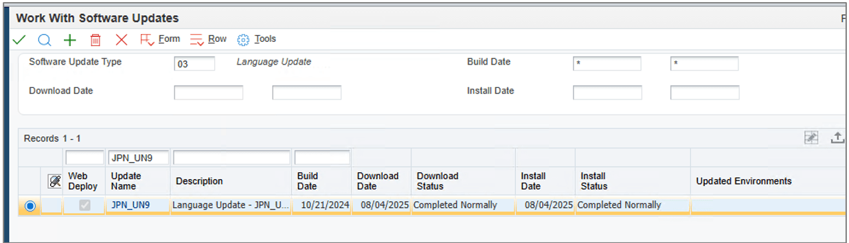 Work With Software Updates – UN Language Package Populated