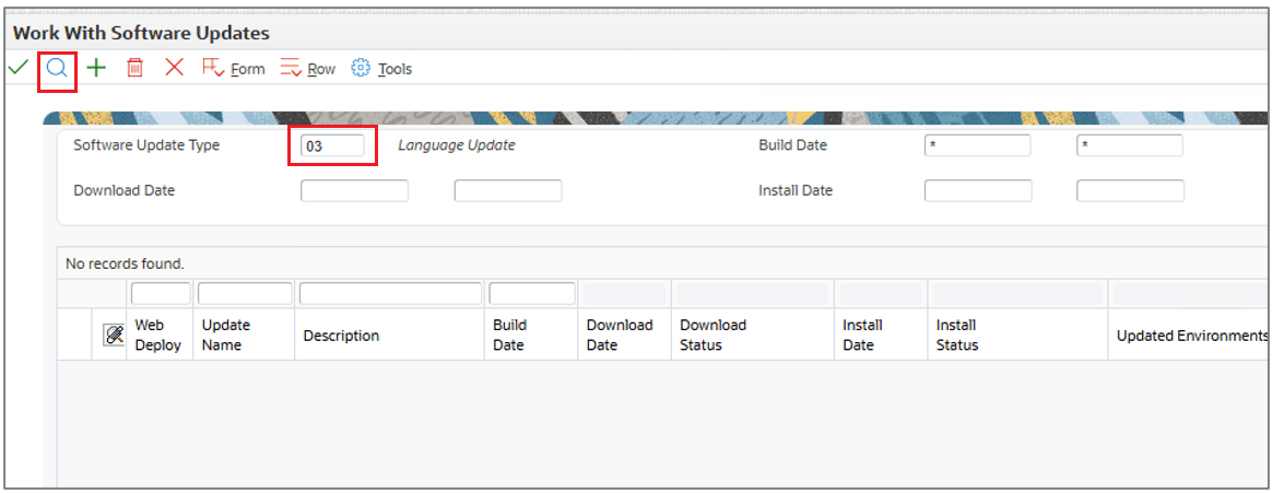 Work With Software Updates form