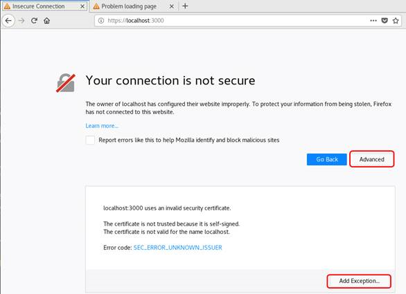 Insecure Connection - Add Exception