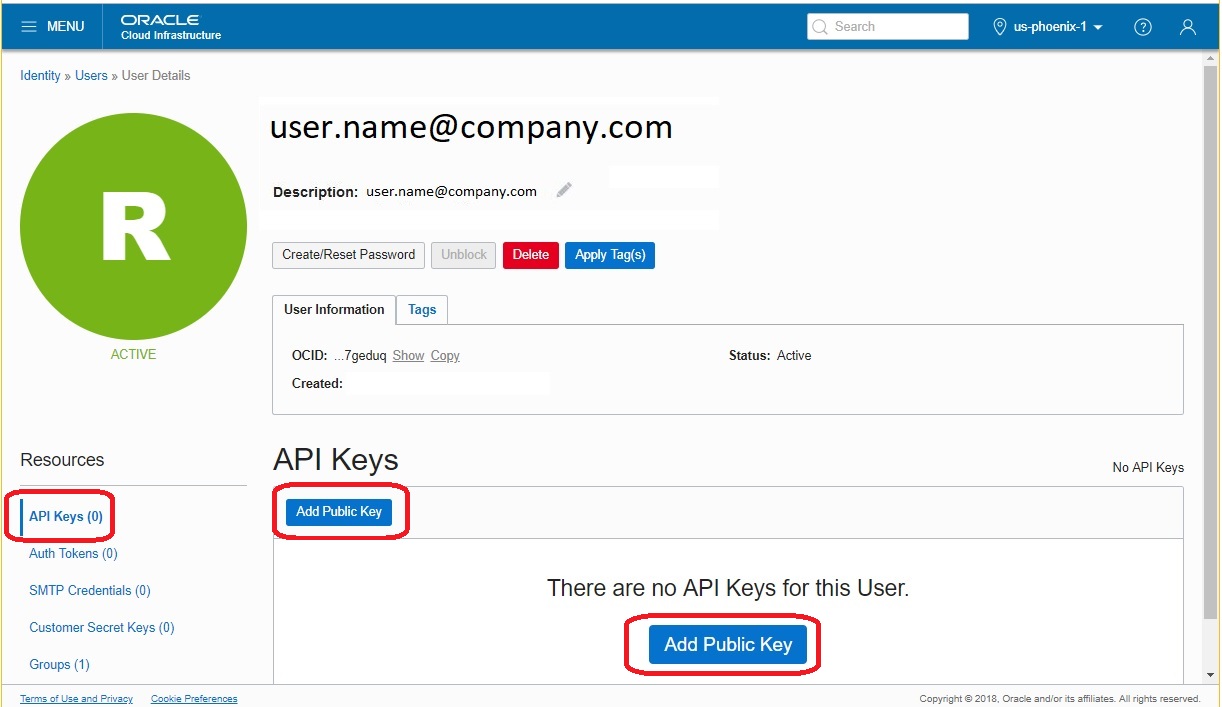 Navigation Menu—User Details > API Keys > Add Public Key