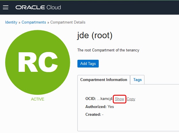 Compartment—Show OCID