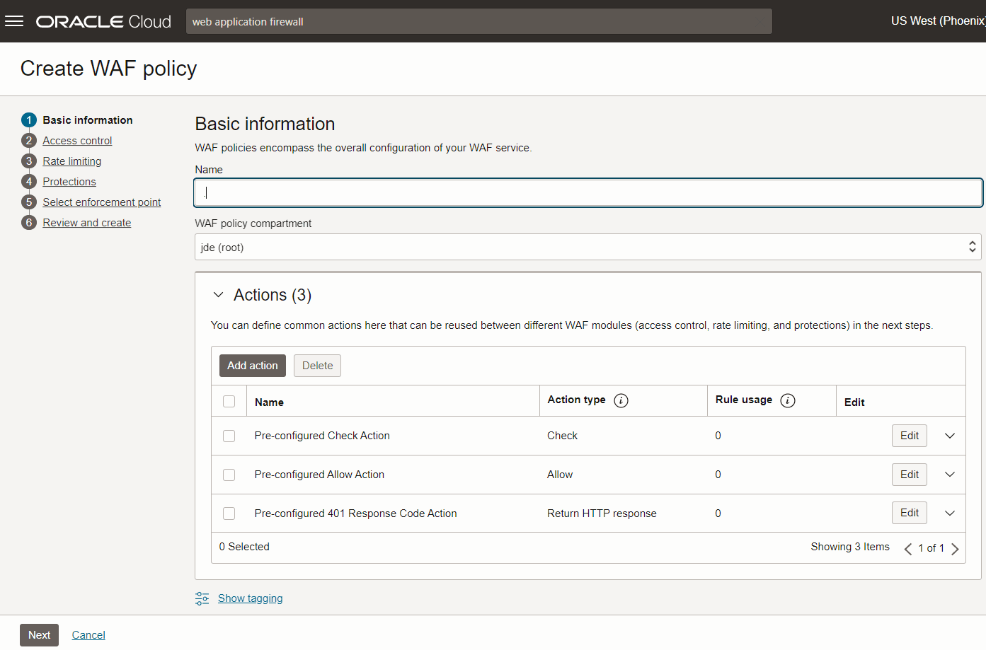 Create WAF Policy - Basic Information