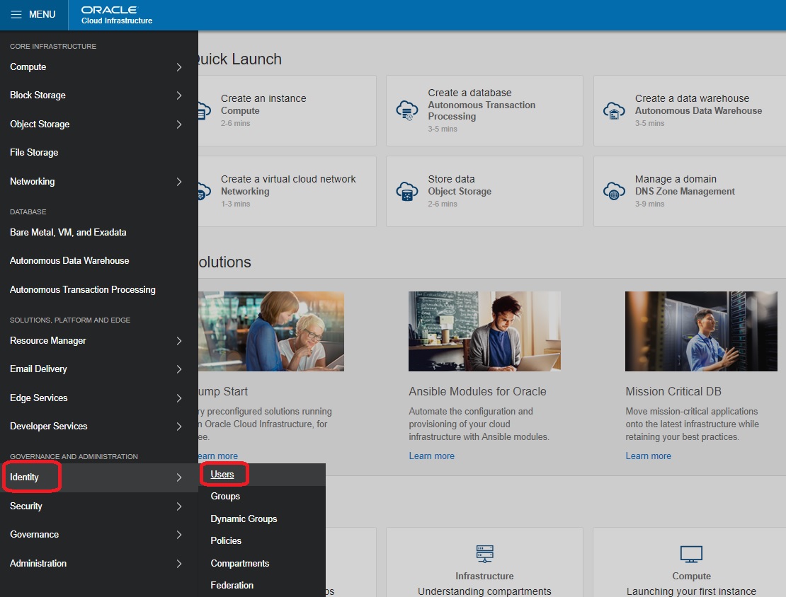 Navigation Menu—Identity > Users